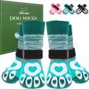 EXPAWLORER Dog Socks to Prevent Licking Paws with Grippers for Hardwood Floors Anti Slip, Glow-in-The-Dark Dog Cold Winter Shoes Booties Boots & Paw Protectors for Small Medium Large Senior Dogs M (Green)