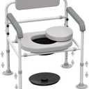 Adjustable Medical Bedside Commode Chair with Padded Backrest, Height Adjustable, Drop Arm Support (Improved toilet chair)