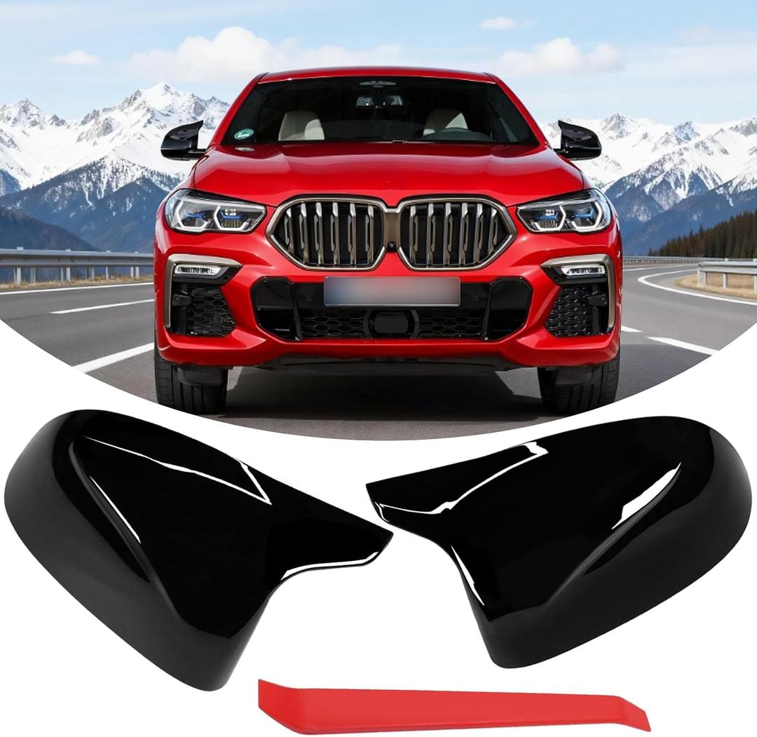 Compatible with BMW Side Mirror Covers X3 G01 2019-2024/X4 G02 | X5 G05/X7 G07 2019-2025, X6 G06 2020-2025, Clip-on Left Driver and Right Passenger M Style Mirror Caps Glossy Black 5116