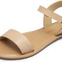 DREAM PAIRS Women's Flat Sandals,Nude,7.5 | Open Toe Adjustable Strap with Elastic, Non-slip, Cushioned, Lightweight Summer Dress Sandals Shoes