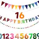 Happy Birthday Banner Pre Strung Felt Decorations Reusable Party Garland Set Rainbow Birthday Supplies With Ball Garland And Pennant Flag For Girls Boys Women Men Photo Prop Room Decor Rainbow