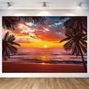 Beach Sunset Glow Backdrop Seaside Coconut Palm Trees Wall Banner Hawaii Beach Photography Background for Birthday Party Baby Shower Decoration Supplies 70.8 x 47.2 Inch