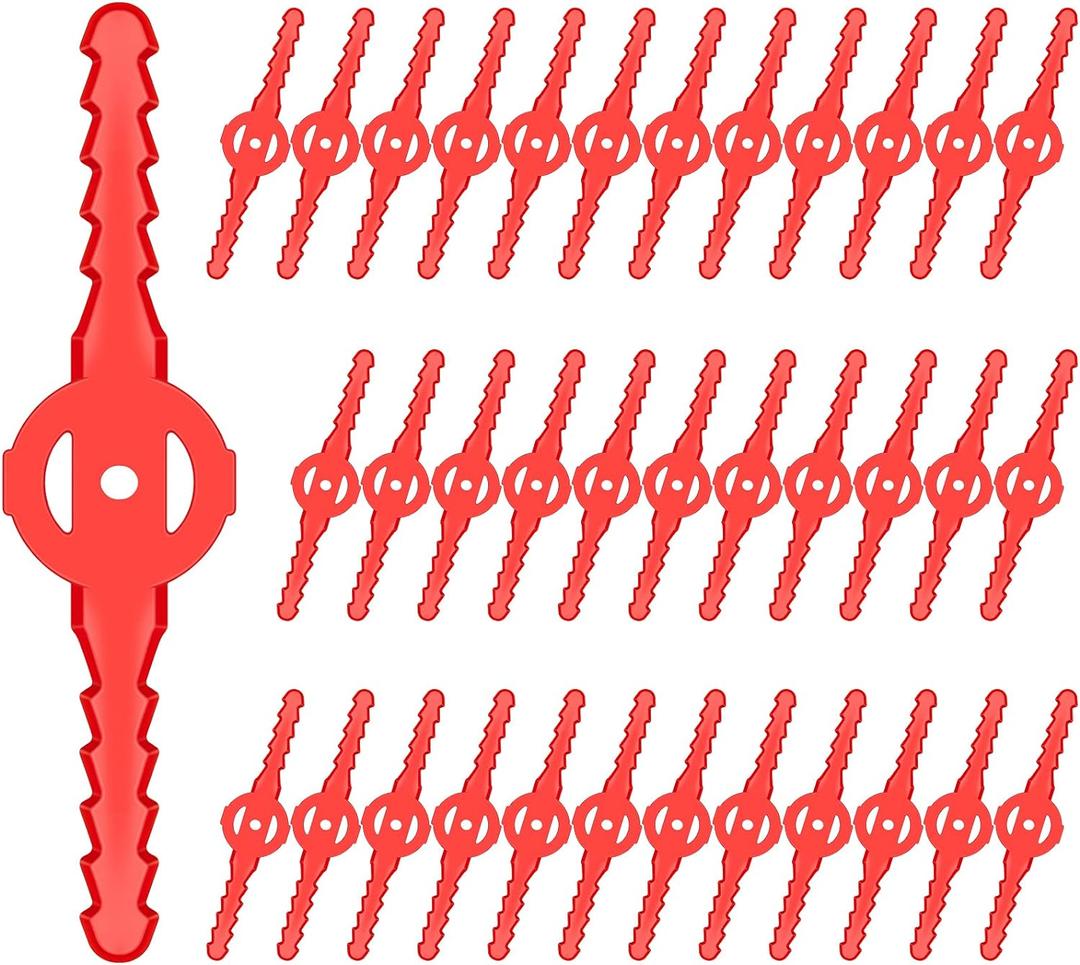 Honoson 36 Pieces String Weed Trimmer Head Blade Replacement Plastic Cutter Weed Mover Blade Lawn Mower Accessories for Cordless Grass Trimmer Garden (Red)
