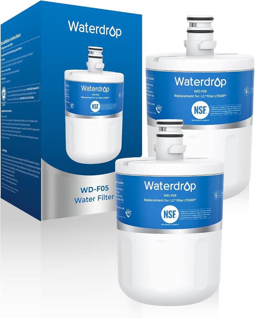 Waterdrop 5231JA2002A Refrigerator Water Filter, Replacement for LG®LT500P®, GEN11042FR-08, ADQ72910911, ADQ72910901, Kenmore 9890, 46-9890, LFX25974ST, LMX25964ST, 2 Pack