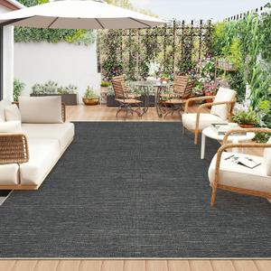 9x12 Large Area Rug for Living Room Modern Solid Grey Indoor Outdoor Rugs Non Slip Low Pile Neutral Patio Easy Jute Outdoor Rugs Washable Carpet for Porch Kitchen Bedroom Living Room Backyard, Grey