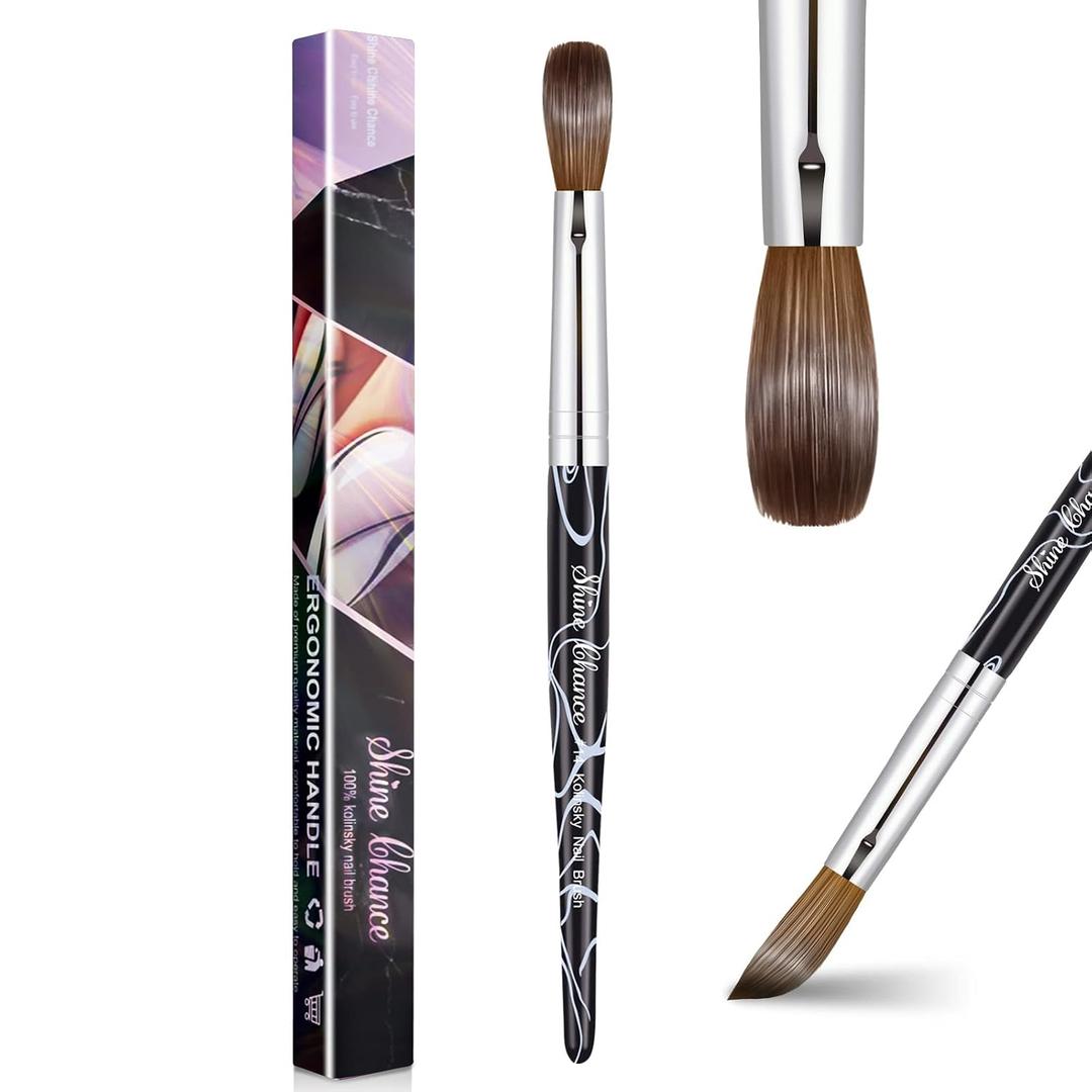 Acrylic Nail Art Brush Size 14, 100% Pure Kolinsky Hair Oval for Application, Professional Extension Manicure Tool Striping Drawing Pen DIY Home Salon, Black, 1.0 Count