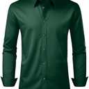 Alimens & Gentle Men's Dress Shirt Regular Fit Stretch Stain Shield Long Sleeve Solid Business Wedding Button Down Shirts, L, Green