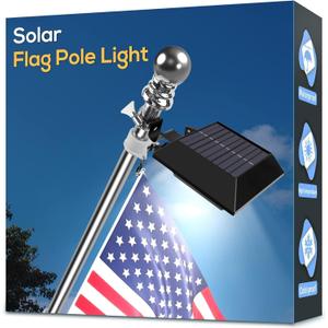Solar Flag Pole Light, Bright White 6000k Flagpole Light Upgrade Solar Powered for 5ft 6ft Flag Pole, Outdoor Dusk to Dawn Led Solar Lights, Outside House Garden Yard American Flags Decor,Black