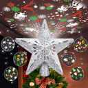 Winpull Christmas Tree Topper Lighted with 6 Pattern Projection Modes, Christmas Star Tree Topper Built-in LED Rotating Lights, Silver 3D Glitter Dynamic Projector for Christmas Decorations