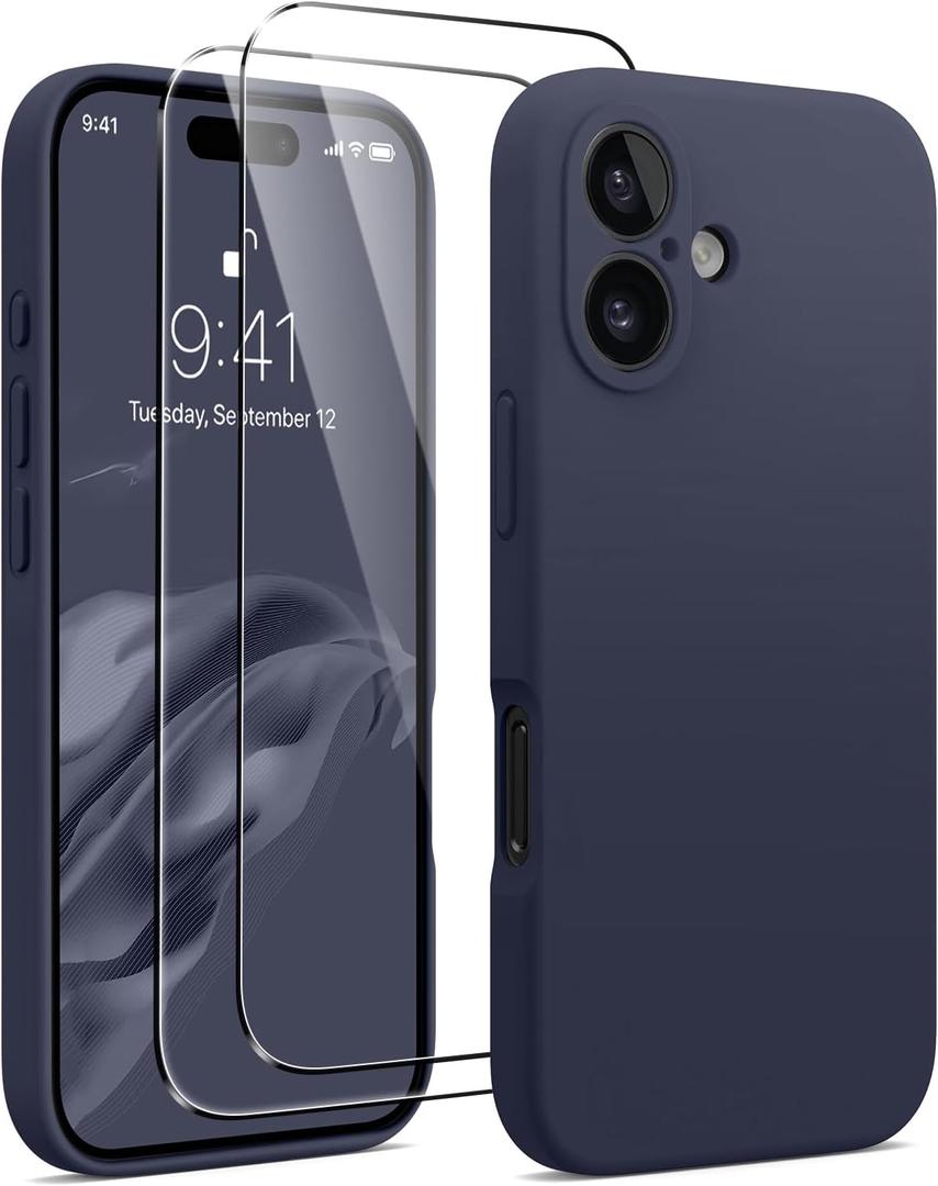 AOTESIER Magnetic for iPhone 16 Case, [Compatible with MagSafe][Camera Protection], Food Grade Silicone Phone Case with [2 Screen Protectors], Anti-Scratch Protective Lining, 6.1inch, Midnight Blue