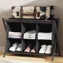 Luggage Rack for Guest Room, Folding Suitcase Stand with 6-Cube Fabric Storage Shelf, Luggage Holder, Steel Foldable Luggage Stand for Guest Room, Bedroom, Hotel, Black