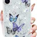 Changjia for iPhone 17 Clear Glitter Case,Cute Girly Butterfly Bling Sparkle Shiny Stars Soft TPU Silicone Four Corners Shockproof Slim Protective Phone Cover for Women Girls for iPhone 17 6.3",Purple