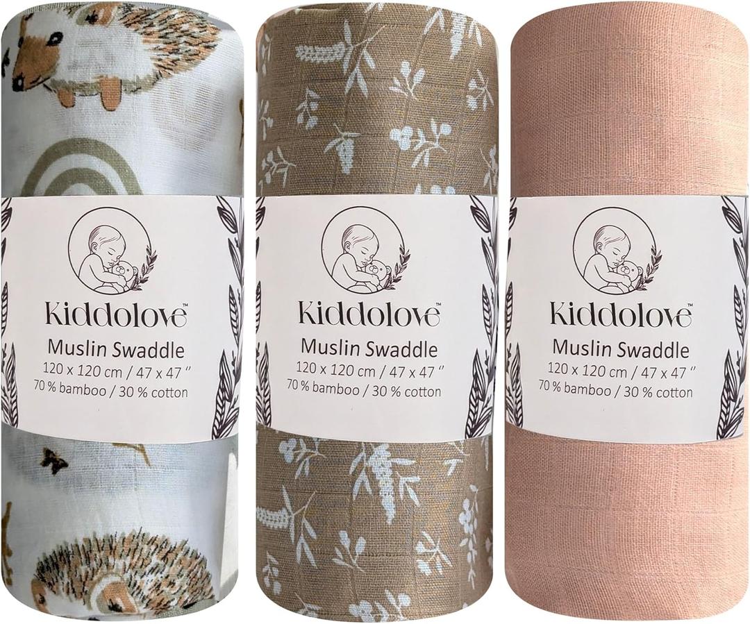 Muslin Swaddle Blankets for Newborn  3 Pack Large 47"x47" Receiving Blankets  Soft, Breathable & Gentle  Unisex Pastel
