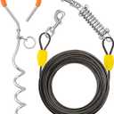 Petbobi Dog Tie-Out Cable and Stake - 40ft Heavy Duty Cable with Spring, No Tangle, 16in Ground Stake, Ideal for Yard, Camping and Beach, Suitable for Medium to Large Dogs Up to 120 lbs, Black