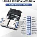 USB 3.0 Front Panel Header Splitter USB3.0 19/20Pin to Double USB A Motherboard Header Adapter 1 Female to 2 Female Front Connector Converter