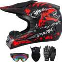 SPARK Youth Kids Dirt Bike Helmets - Lightweight & Vented, Full Face, 4Pcs Set with Gloves, Goggles & Mask for Ages 5-14 (Motocross ATV Off-Road) DOT Approved, Large