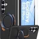 JAME for Samsung Galaxy S26+ Plus Case, Ring Holder Stand Kickstand, Dual Layer Shockproof Protective Cover with Screen Protector, Magnetic Accessory Friendly Galaxy S26+ Plus Phone Case 6.7", Black