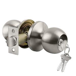 BESTTEN Keyed Entry Door Knob with Lock, Heavy Duty Interior and Exterior Door Lock, Standard Ball, Satin Nickel