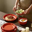 GZG Vintage Series Ceramic Dinnerware Set for 8, 24 Pieces, Terracotta Red | Stoneware Plates and Bowls Set, Lead-Free, Handcrafted Dishes Set, Microwave & Dishwasher Safe