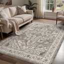 WITSHOCK Living Room Area Rugs 5x7: Washable Rug Boho Soft Non-Slip Low Pile Stain Resistant Foldable Carpet for Bedroom Playroom Dining Room Office Kitchen Farmhouse Home Decor Rug-Brown/ Lvory