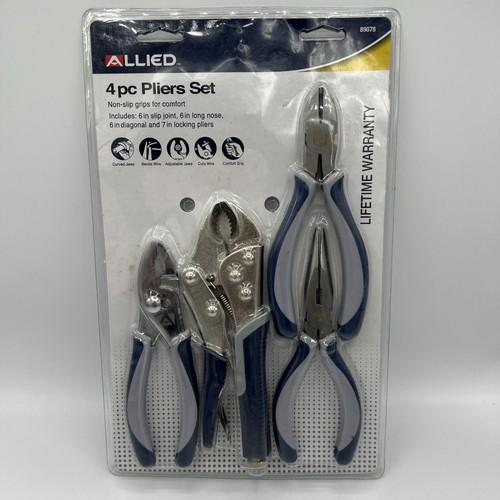 Allied 4pc Pliers 6” Slip Joint, 6”Long Nose, 6”Diagonal, 7” Locking Non-Slip