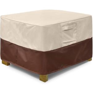 Vailge Square Patio Ottoman Cover, Waterproof Outdoor Ottoman Cover with Padded Handles, Patio Side Table Cover, Heavy Duty Outdoor Furniture Covers (Large, Beige & Brown) (Square 33"(L) x 33"(W) x 17"(H))