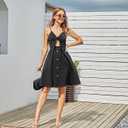 VOTEPRETTY Women's Summer Dresses Spring Sundresses Beach Clothes Outfit Vacation V Neck Casual Tropical Resort Hawaiian (Black, M)