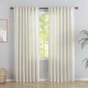 Ivory Natural Linen Blend Back Tab Curtains 90 Inches Long -2 Panels Set for Living Room Hook Belt Loops Pocket Draperies Light Filtering Semi Sheer Window Curtains for Bedroom,Light Beige,W52 by L90