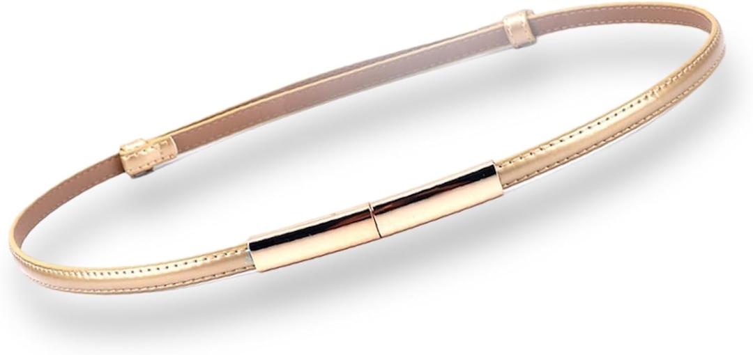 Women's Belt Dress Fashion Patent Leather Belts Adjustable 22"- 36" Skinny Slim Belt Leather Gold Color Buckle Waistband