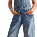 Ladyful Women's Denim Overall Casual Straight Wide Leg Bib Jeans Overall Adjustable Straps Denim Romper Stretch Jumpsuits (X-Large, Blue)