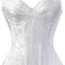 Women's Lace up Gothic Jacquard Shoulder Straps Tank Overbust Shaper Corset Bustiers Top (X-Large, White)