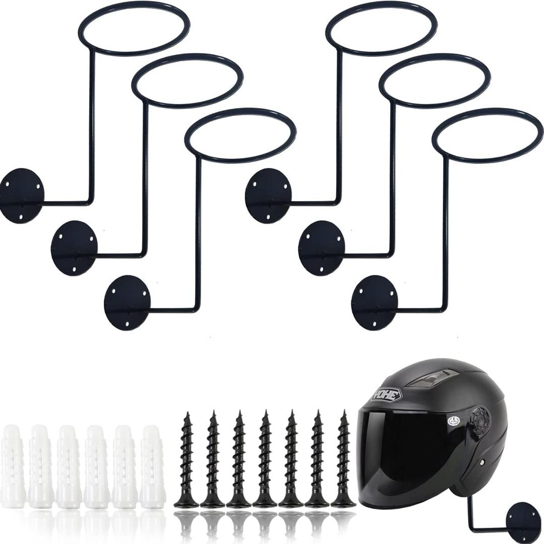 TIHOOD 6PCS Motorcycle Helmet Rack, Metal Helmet Hanger, Wall Mounted Helmet Holder, Ball Rack and Hat Rack, Multifunctional Helmet Rack