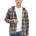 GAP Men's Long Sleeve Hooded Flannel Button-Down Shirt, Khaki Black Plaid, Medium (M)