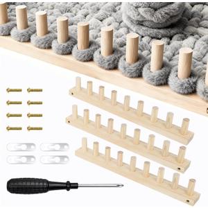Lewhoo 55 Chunky Knitting Blanket Loom Kit,Thick Nature Wooden Loom Frame for Beginners,3 Pack DIY Throw Blankets Knitting Tool for Hand