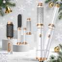 Ukliss 6 in 1 Hair Dryer Brush, Air Styler with Auto Wrap Curling - Ionic Blow Dryer for Frizz-Free Fast Drying, Volumizing Brush & Straightener for All Hair Types, ALCI Plug (White Gold)