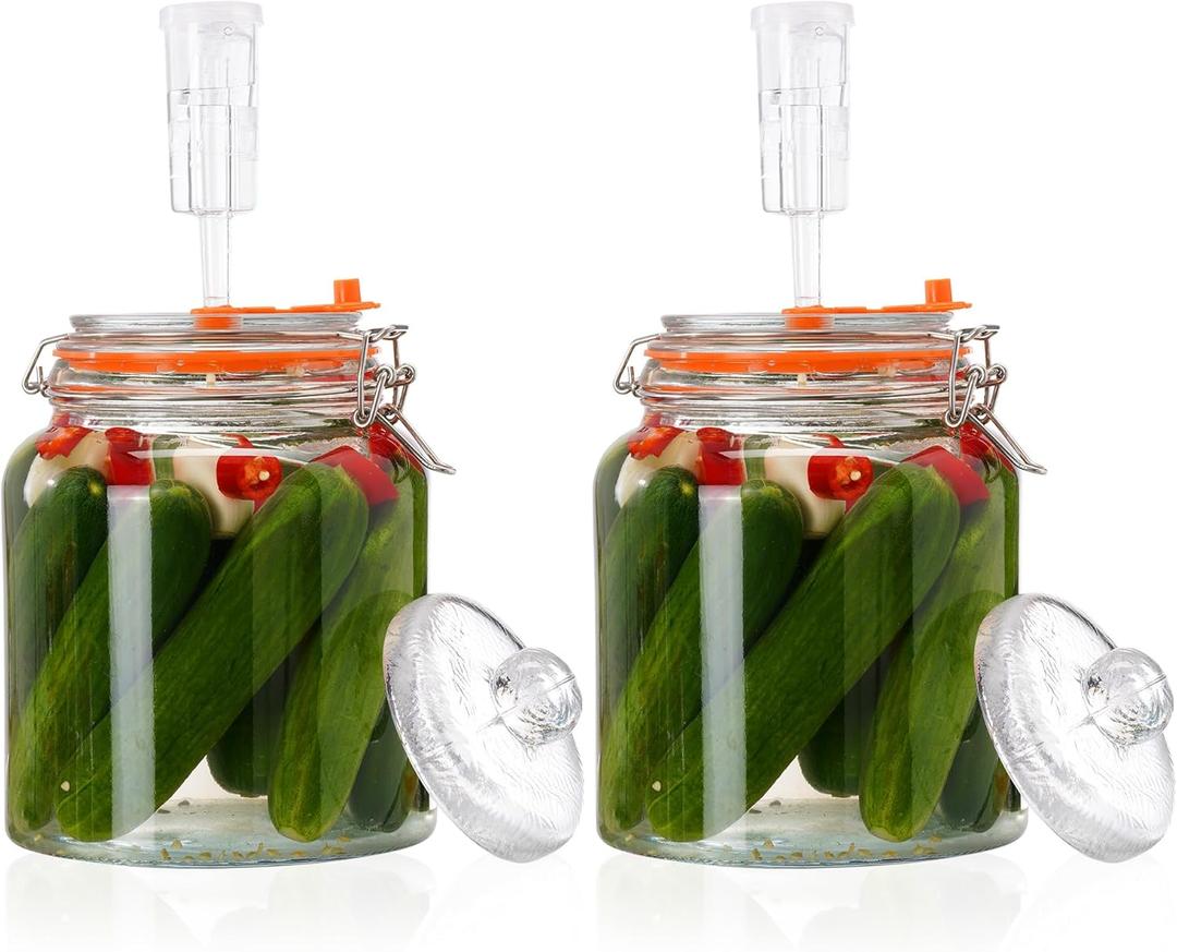 0.6 Gallon Fermentation Jars with Weights & Airlocks, Fermenting Kit for Sauerkraut, Kimchi, Kombucha and Pickles, 2 Pack