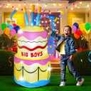 4.5FT Inflatable Happy Birthday Cake Decorations Outdoor, Birthday Blow Up Holiday Party Decor, Build-in LED Lights for Indoor Home Celebration Garden Lawn Yard Prop Sign