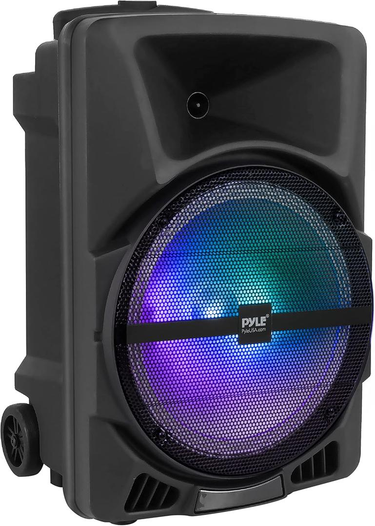 Pyle Wireless Portable PA Speaker System - 800W Powered Bluetooth Indoor & Outdoor DJ Stereo Loudspeaker with MP3 AUX 3.5mm Input, Flashing Party Light & FM Radio-PPHP1244B,Black
