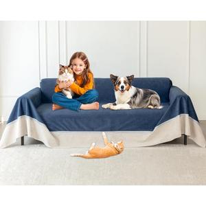 Cat Scratch Furniture Protector - Anti-Slip, Waterproof Sofa Cover to Keep Cats Off, Pet-Friendly Couch Protectors for 3 Cushion Couch, Anti-Scratch Couch Cover for Pets and Kids 150"X91"Navy Blue