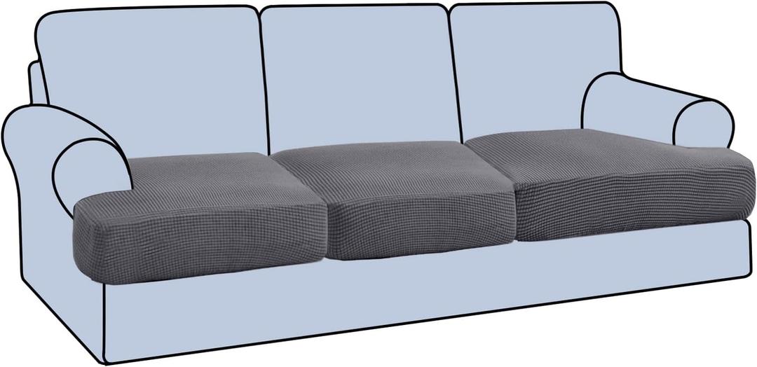 H.VERSAILTEX Super Stretch Individual Seat Cushion Covers Sofa Covers Couch Cushion Cover Slipcover Sets Thick Jacquard Textured Twill Fabric (3 Piece Sofa Cushion Covers, Grey)