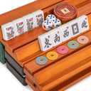 Yellow Mountain Imports American Mahjong Set, "Verdant Santorini - 166 Tiles with Green Soft Case, Wooden Racks with Pushers, Scoring Coins, Dice, and Wind Indicator, 21.7 X 10.6 X 3 Inches