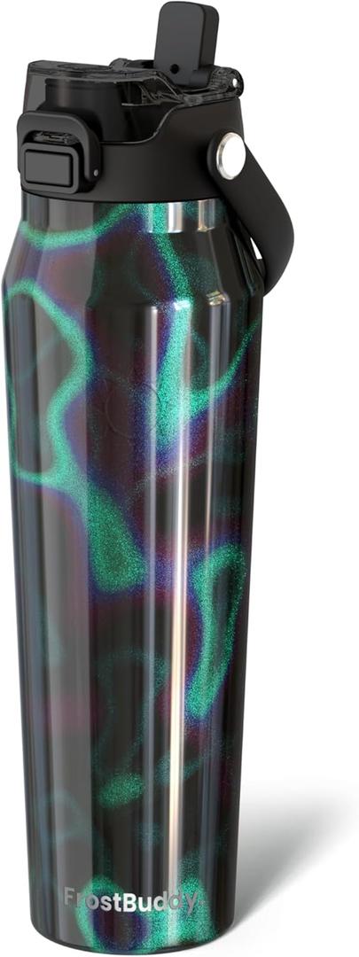 Frost Buddy 32oz Insulated Water Bottle with Straw & Chug Lid | Leak-Proof Stainless Steel | 24-Hours Cold | Sweat-Proof, Cup Holder Friendly | Ideal for Gym, Travel, Sports & Everyday Hydration (Lights)