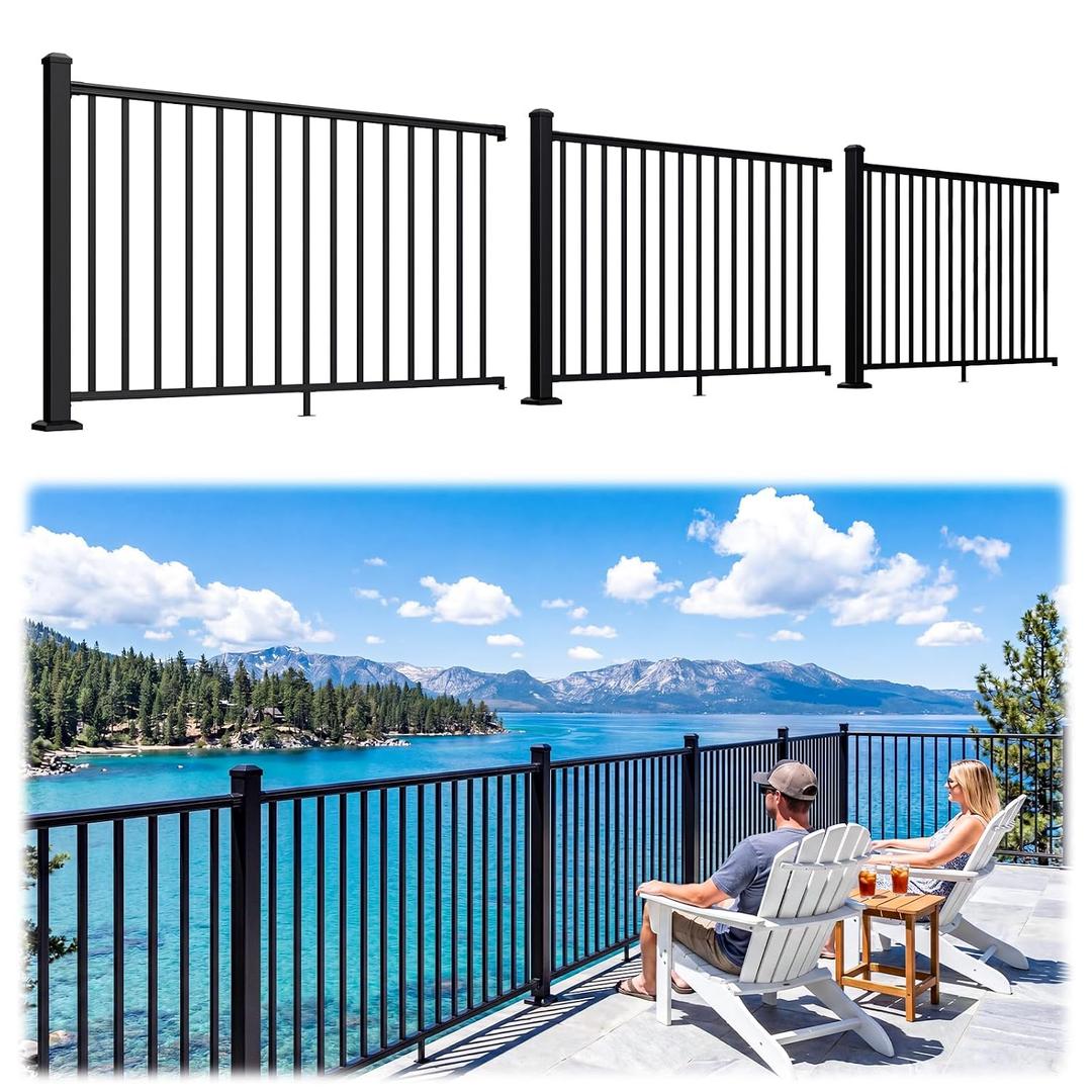 Egadis 3 Pack 42 in x 6 ft Modular Aluminum Porch and Deck Railing Kit | Pioneer in Modular Aluminum Railing Kit, ASTM Certified, Textured AAMA2604 Finish for Deck, Porch & Balcony (3 Post, 3 Panel)