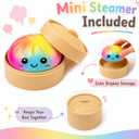 Vibrant Rainbow Gradient Dumpling Squishies Stress Balls, Colorful Squishies Dumpling Fidget Sensory Toy with Food Steamer, Squeeze Dough Ball for Stress Relief, Stretchy Desk Toys Gift