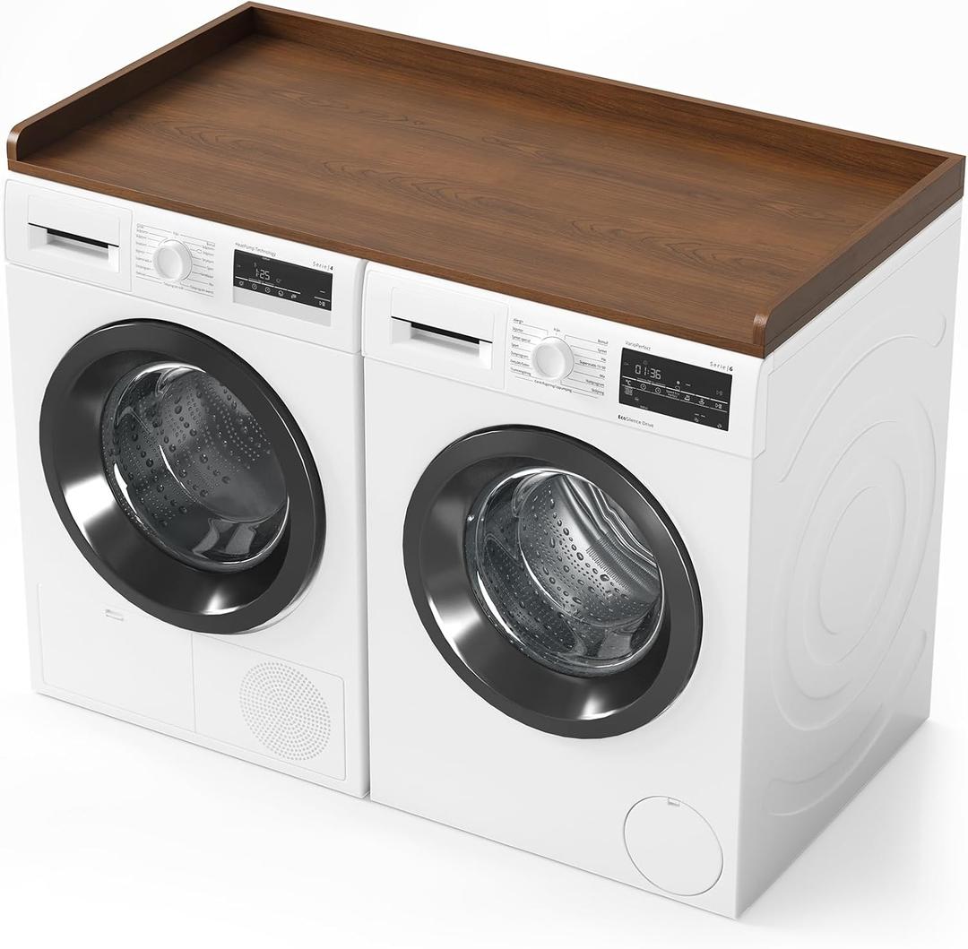SpaceAid Washer Dryer Countertop, Laundry Wood Shelf Topper with Edge, 54" Width x 27.5" Depth Cover Guard Organizer for Washer and Dryer Laundry Hamper Counter Storage Organization (Brown Wood), Large