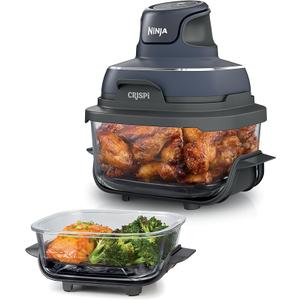 Ninja Crispi 4-in-1 Glass Air Fryer | 450°F | Non-Toxic | 4QT & 6-Cup Glass Containers w/Lids | Microwave, Freezer, Dishwasher Safe | Max Crisp, Air Fry, Bake, Recrisp | Cyberspace Gray, FN101GY