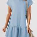BLENCOT Womens Summer Dresses Casual Cap Sleeve Spring Ruffle Mini Sporty Sweatshirt Trendy Tshirt Dress (Blue)