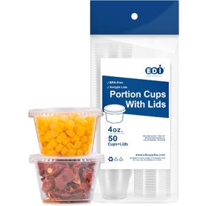 EDI 4 Ounce Clear Plastic Disposable Portion Cups/Souffle Cup with Lids, 50 Sets