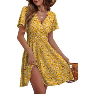 Summer Dresses for Women 2025 Floral Sundresses Elegant Classy Fashion Casual Outfit Plus Size (L)