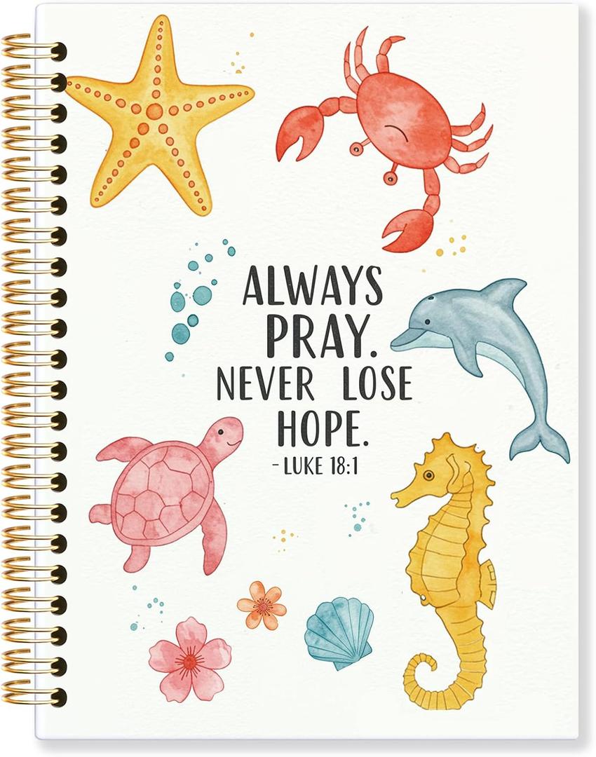 Coastal Christian Spiral Notebook, Luke 18:1 Bible Verse Journal, Religious Scripture Journals for Writing, Ocean Beach Bible Notebooks for Note Taking, 5.5x8.3 Inch